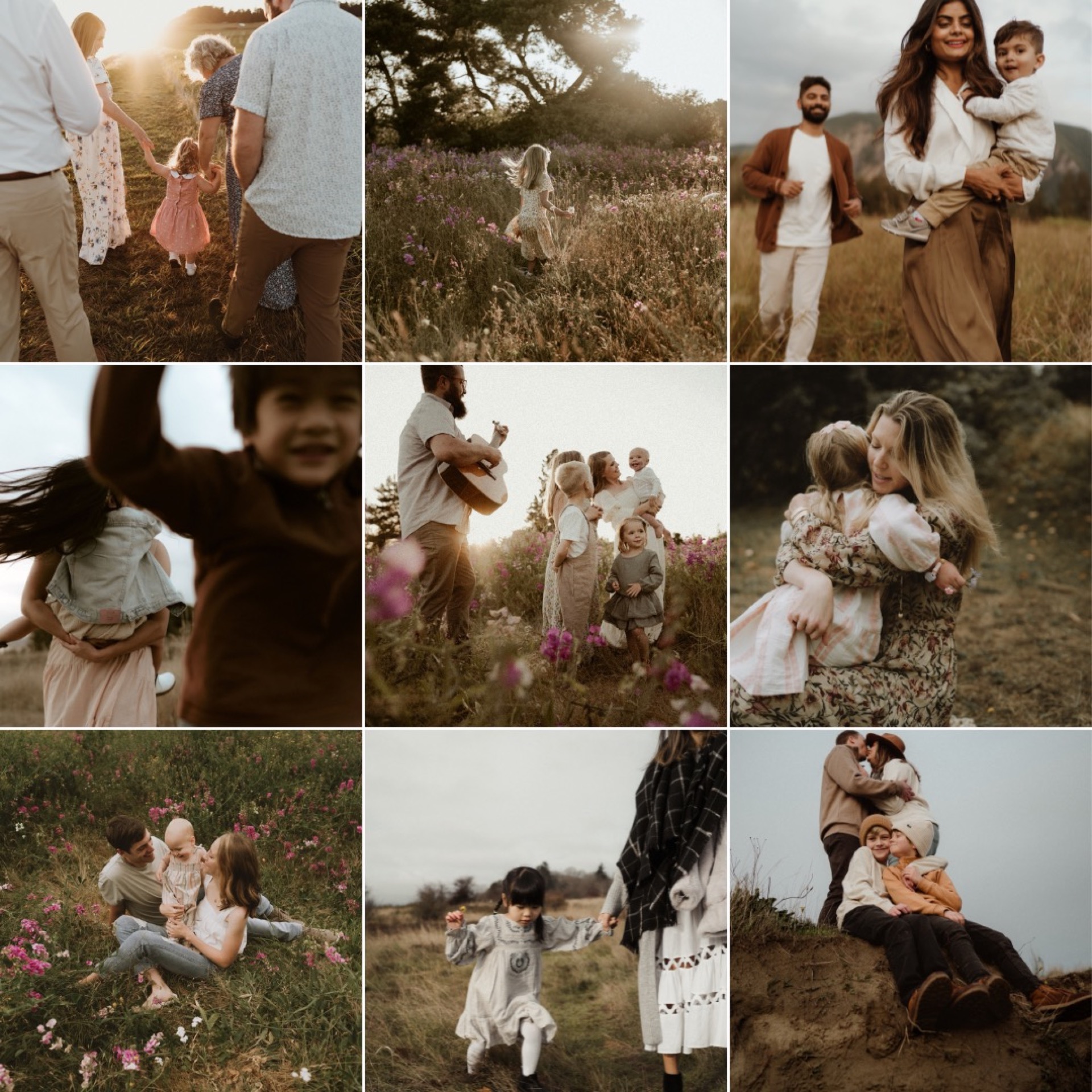 A grid of family portraits for Seattle family photographer