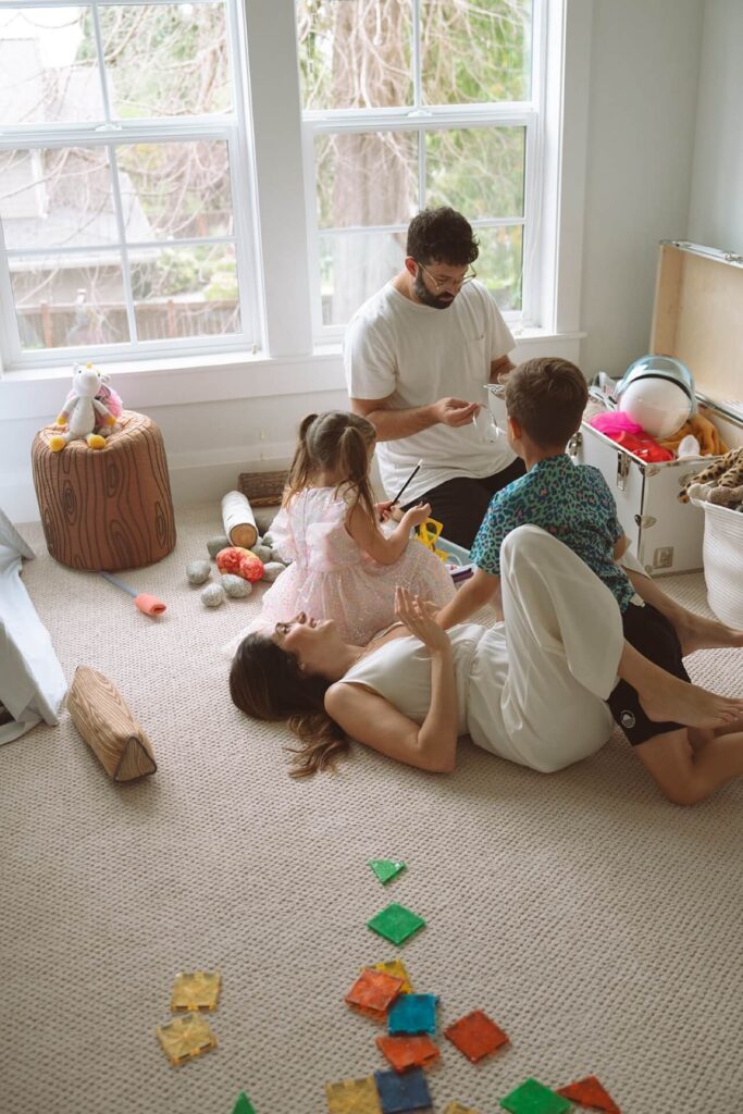 natural family photos in playroom