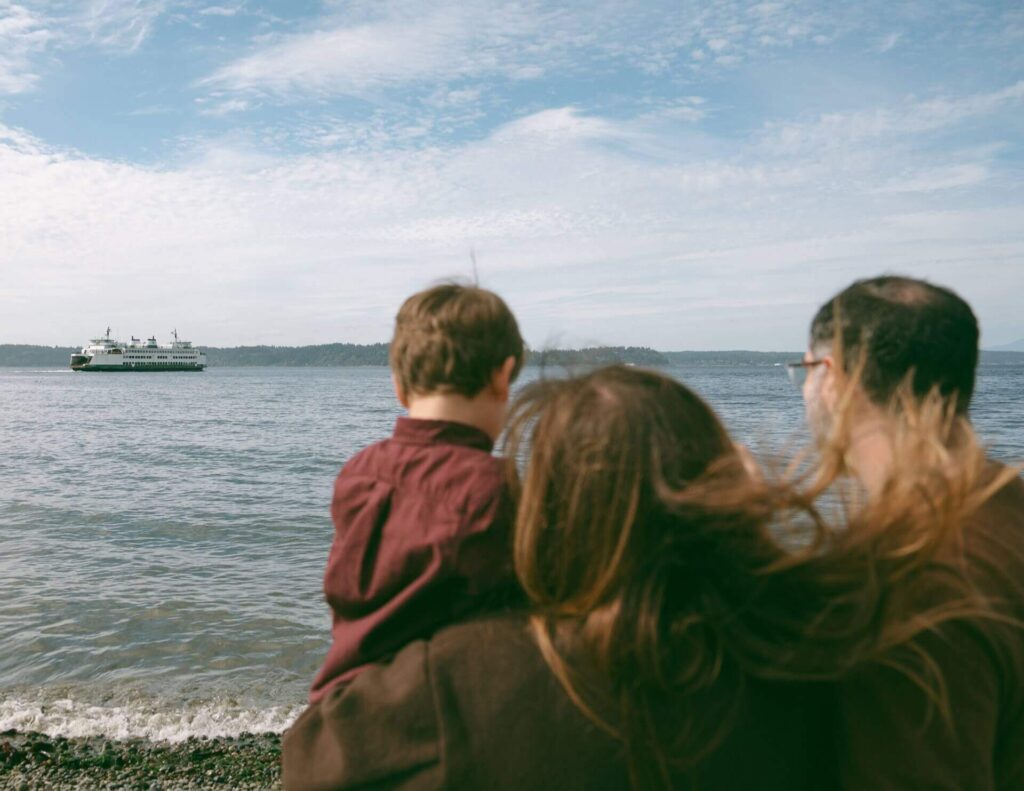 family looking at ferry