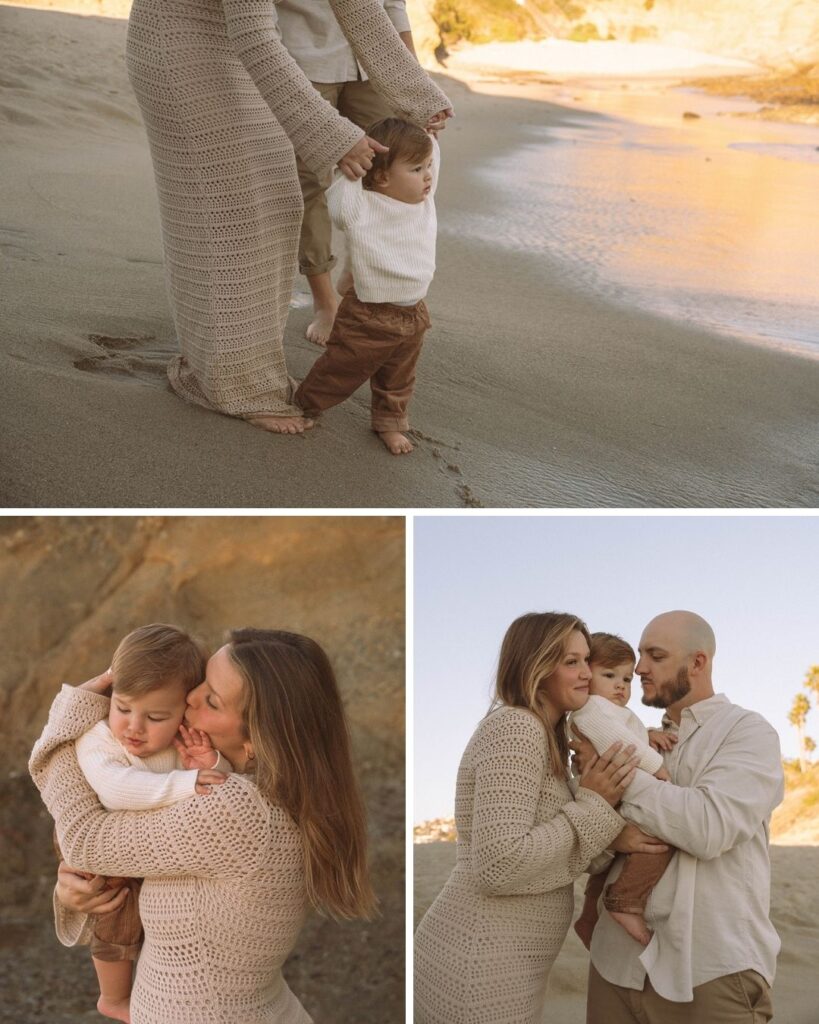 Close-up of mother kissing her baby during a family session in Laguna Beach.