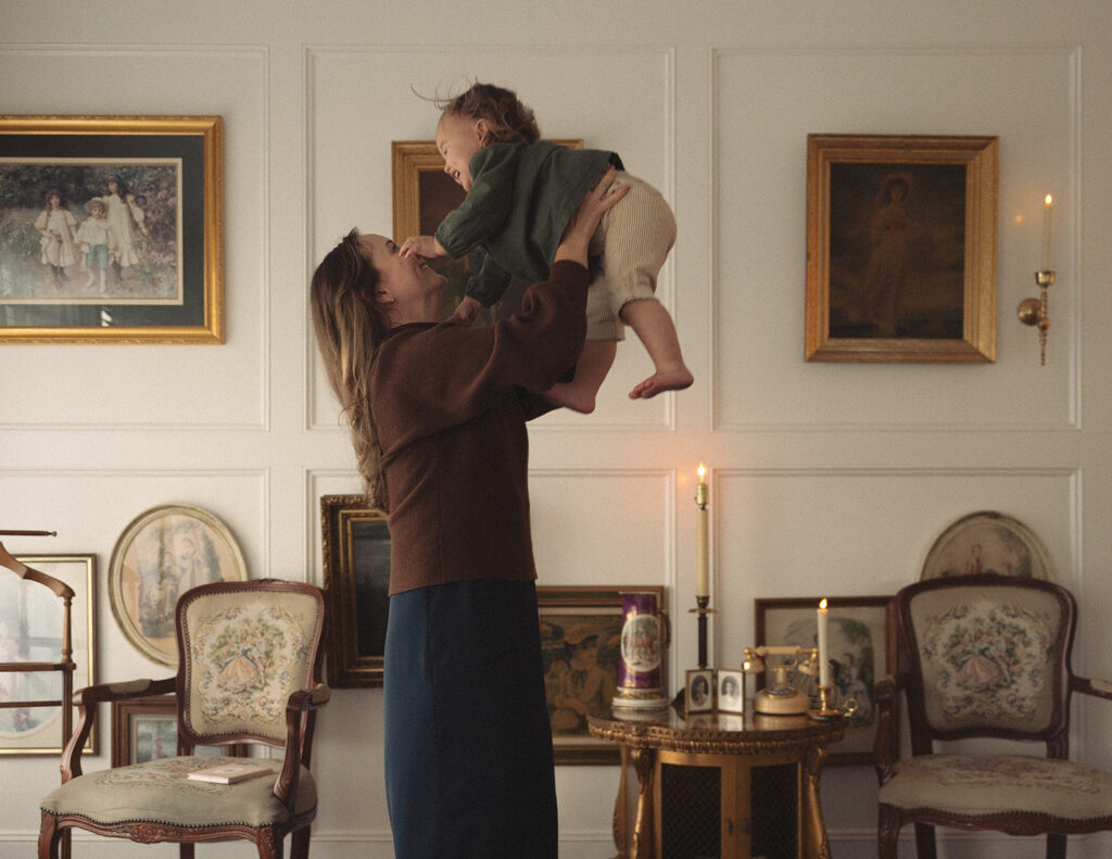 Natural mother and baby connection captured during an unforced family photography session in Orange County.