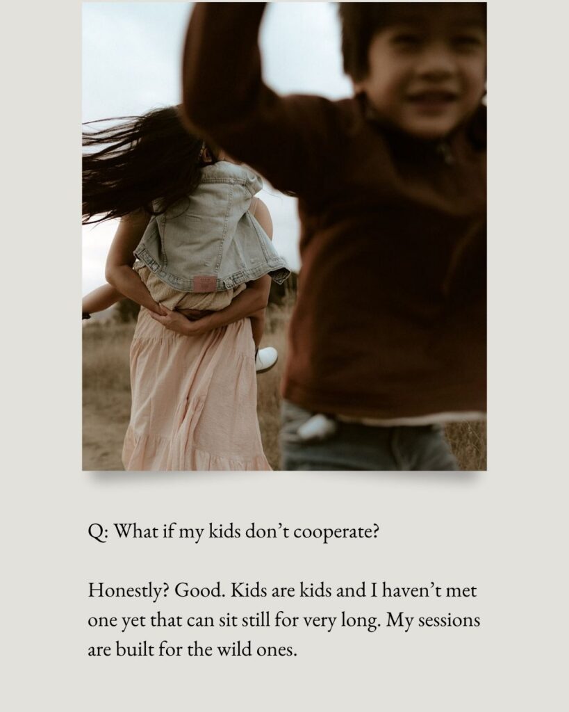 Candid motion blur of children playing during an outdoor family photography session