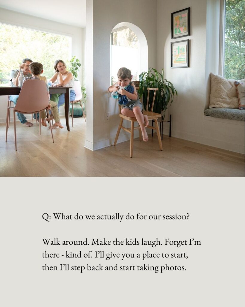 Family at home during a photography session in dining room, Orange County