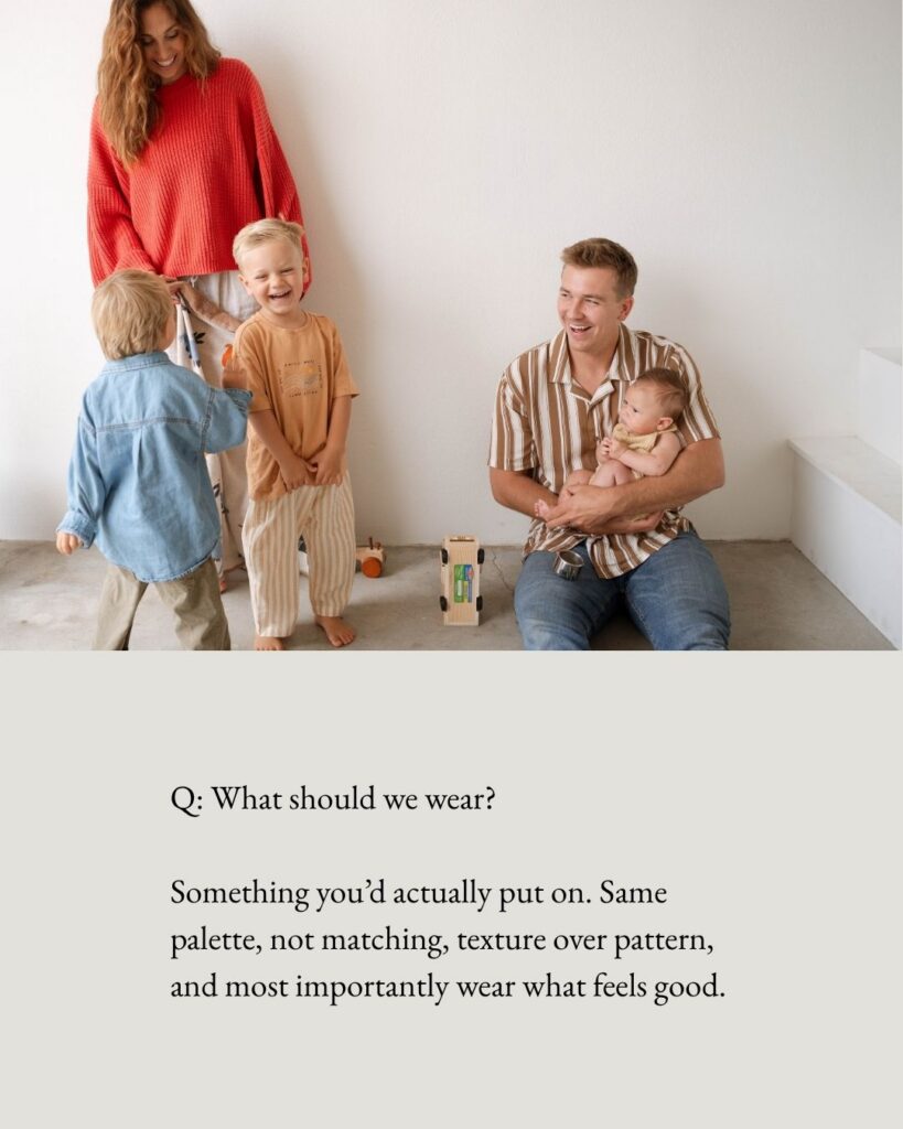 Family in coordinating color pop palette during a studio session with a lifestyle family photographer